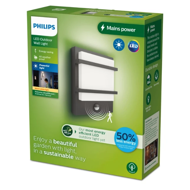 Philips Buitenwandlamp Petronia 3.8W antraciet - met sensor