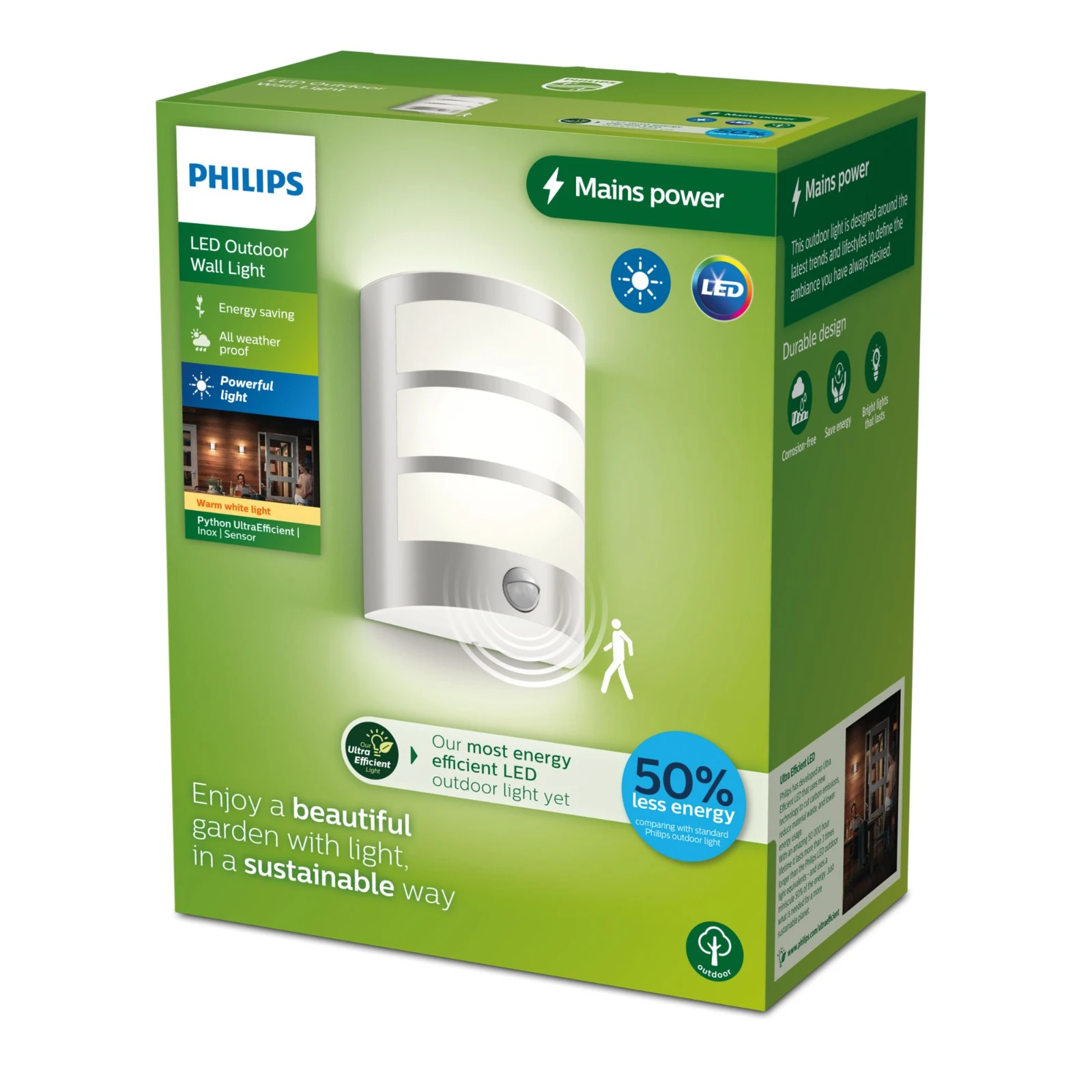 Philips Buitenwandlamp Python 3.8W RVS - met sensor