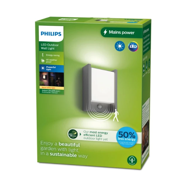 Philips Buitenwandlamp Arbour 3,8W antraciet - met sensor