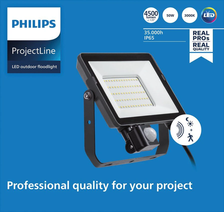 Philips ProjectLine Schijnwerper Floodlight 50W 3000K met sensor