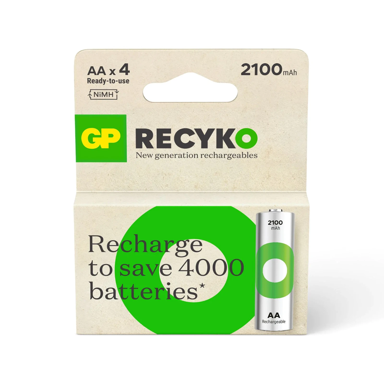GP Oplaadbare AA batterij 2100mAh ReCyko NiMH (4 stuks)