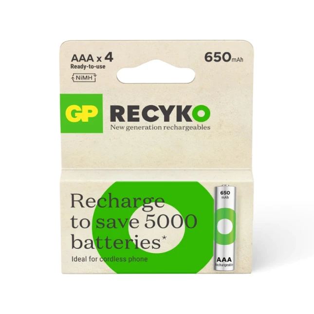 GP Oplaadbare AAA batterij 650mAh ReCyko NiMH (4 stuks)