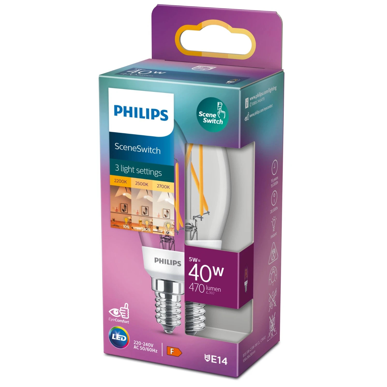 Philips LED Filament SceneSwitch 40W E14 SSW B35 WW CL ND