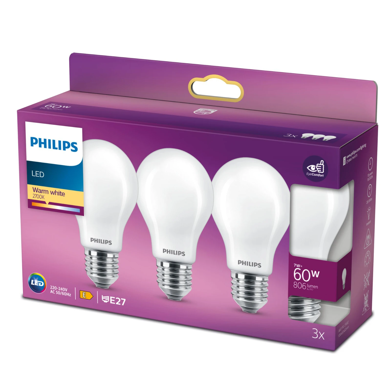 Philips LED Filament Classic 60W E27 A60 WW FR ND (3 stuks)
