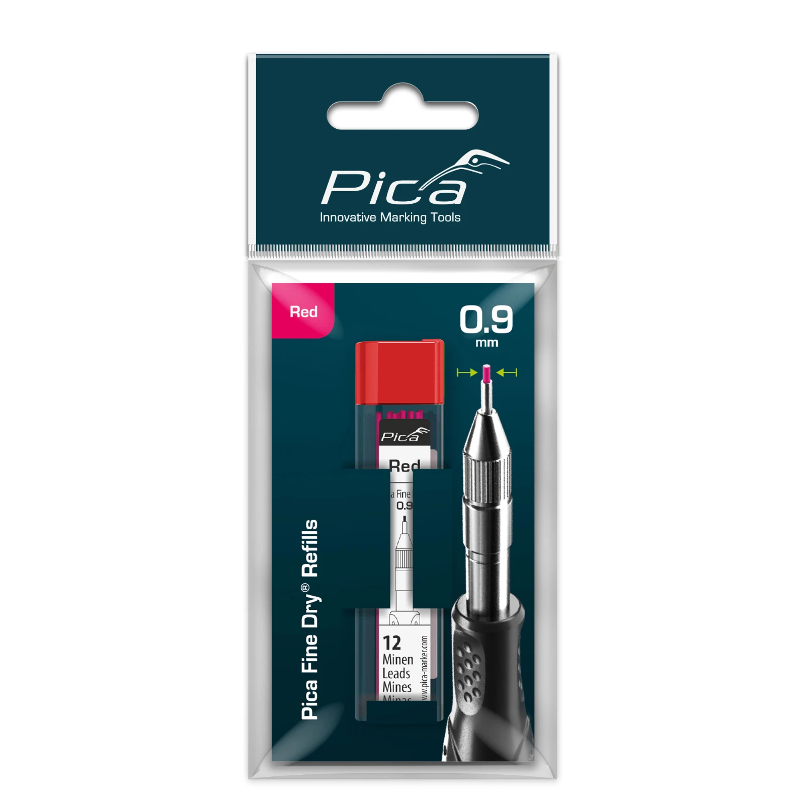 Pica Fine Dry 7031 Navulling rood - 12 staafjes (blister)