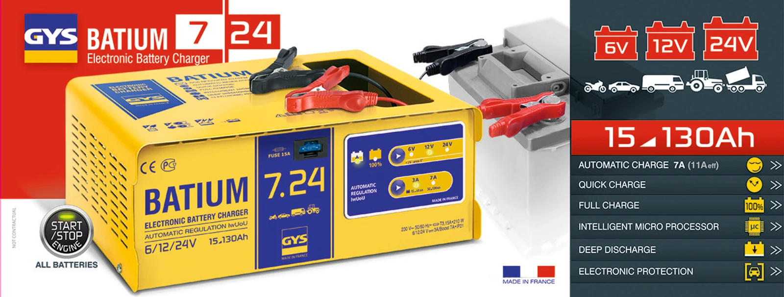 GYS-CHARGEUR AUTOMATIQUE BATIUM 7.24