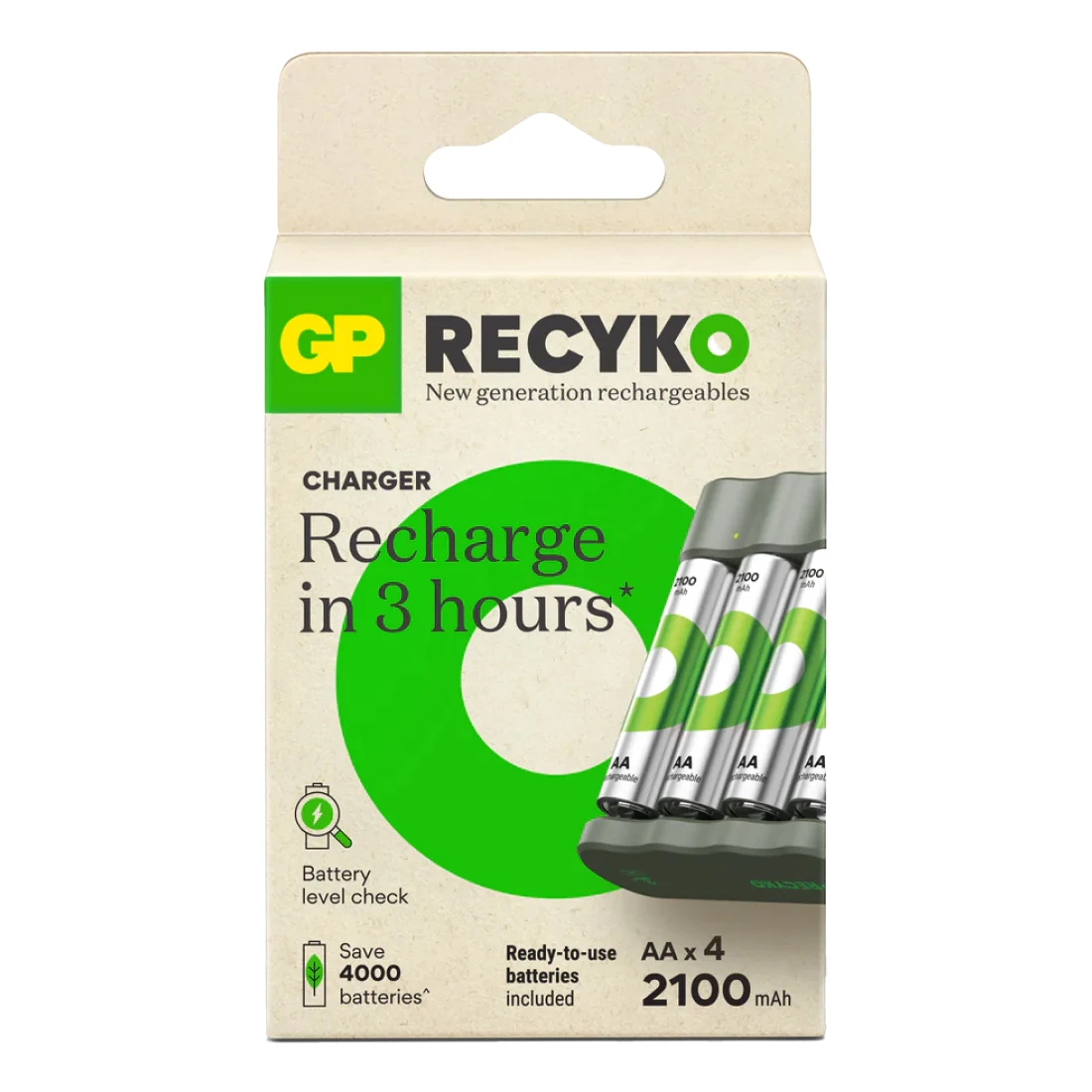 GP USB batterijlader Recyko met 4x AA 2100 mAh