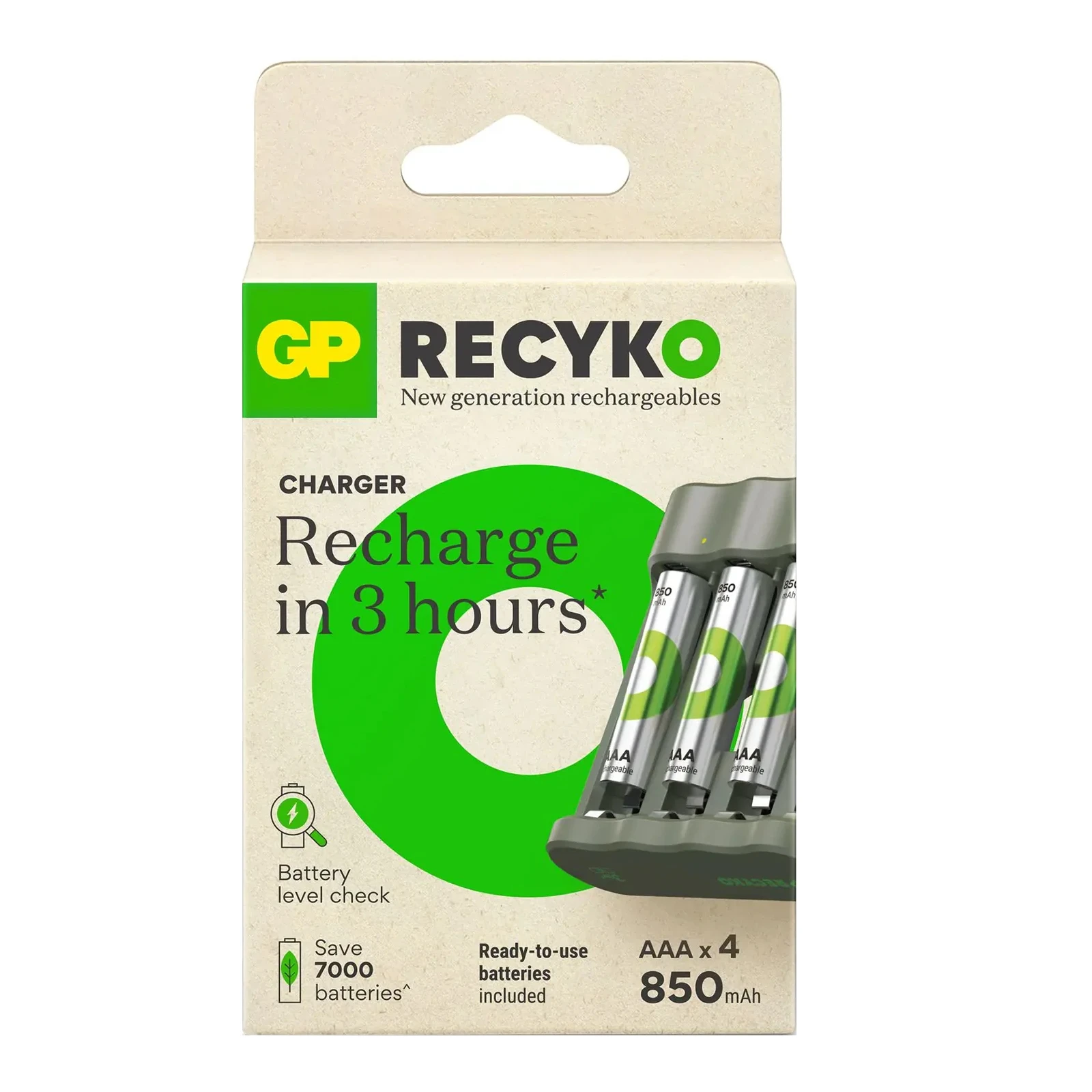 GP USB batterijlader Recyko met 4x AAA 850 mAh