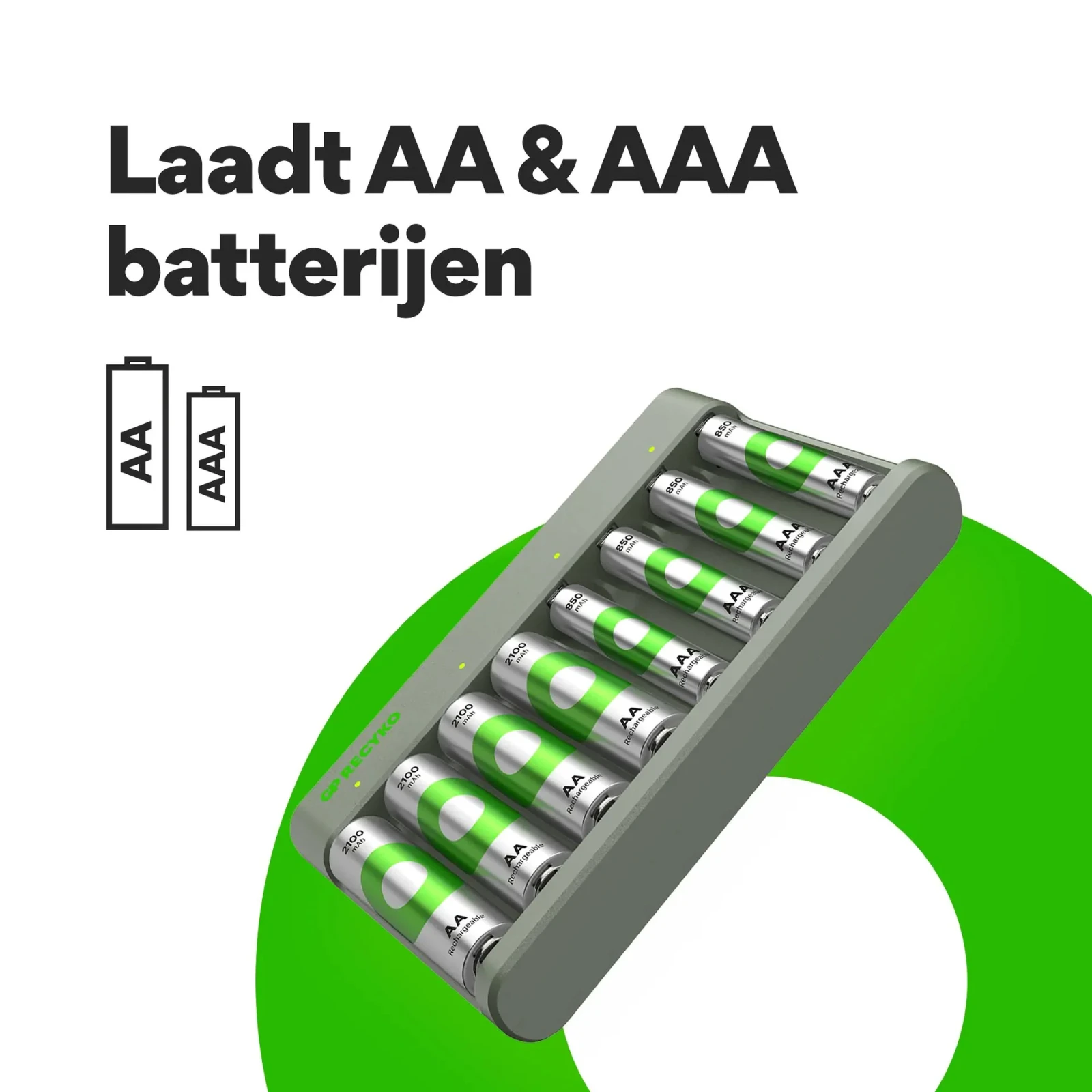 GP USB batterijlader Recyko met 4x AA 850 mAh + 4x AAA 2100 mAh