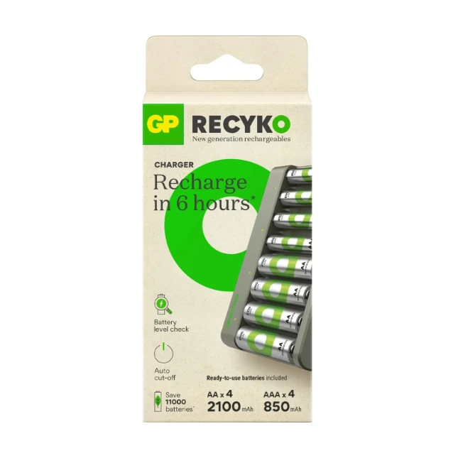 GP USB batterijlader Recyko met 4x AA 850 mAh + 4x AAA 2100 mAh