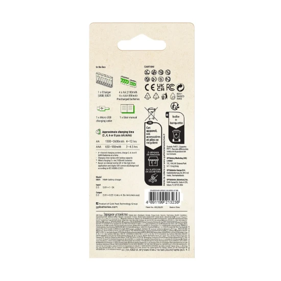 GP USB batterijlader Recyko met 4x AA 850 mAh + 4x AAA 2100 mAh