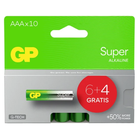 GP AAA Alkaline batterij Super G-TECH 1,5V (10 stuks)