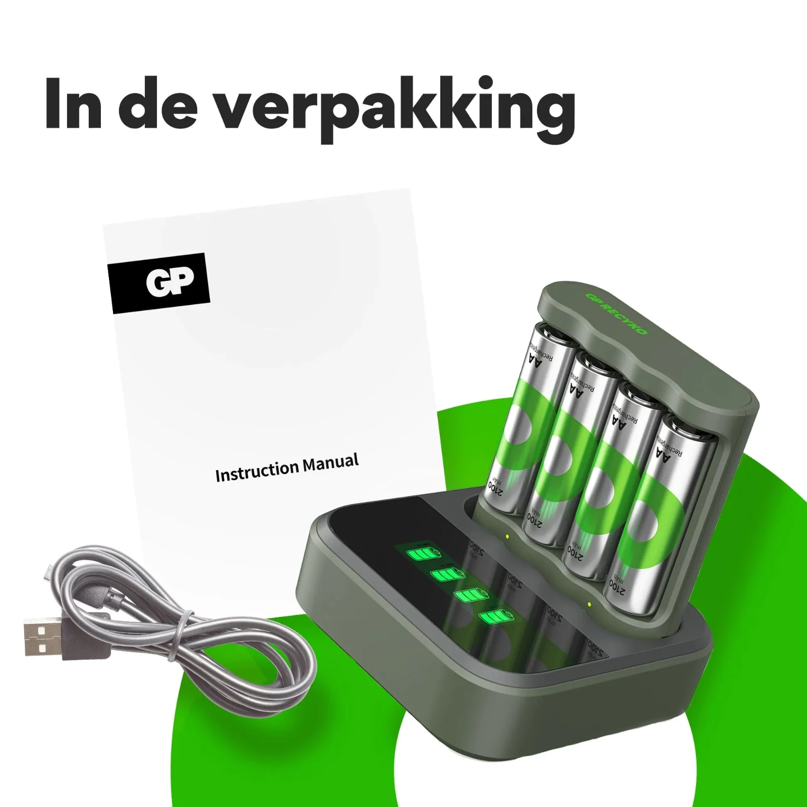 GP USB batterijlader B421 4x ReCyko AA + docking station