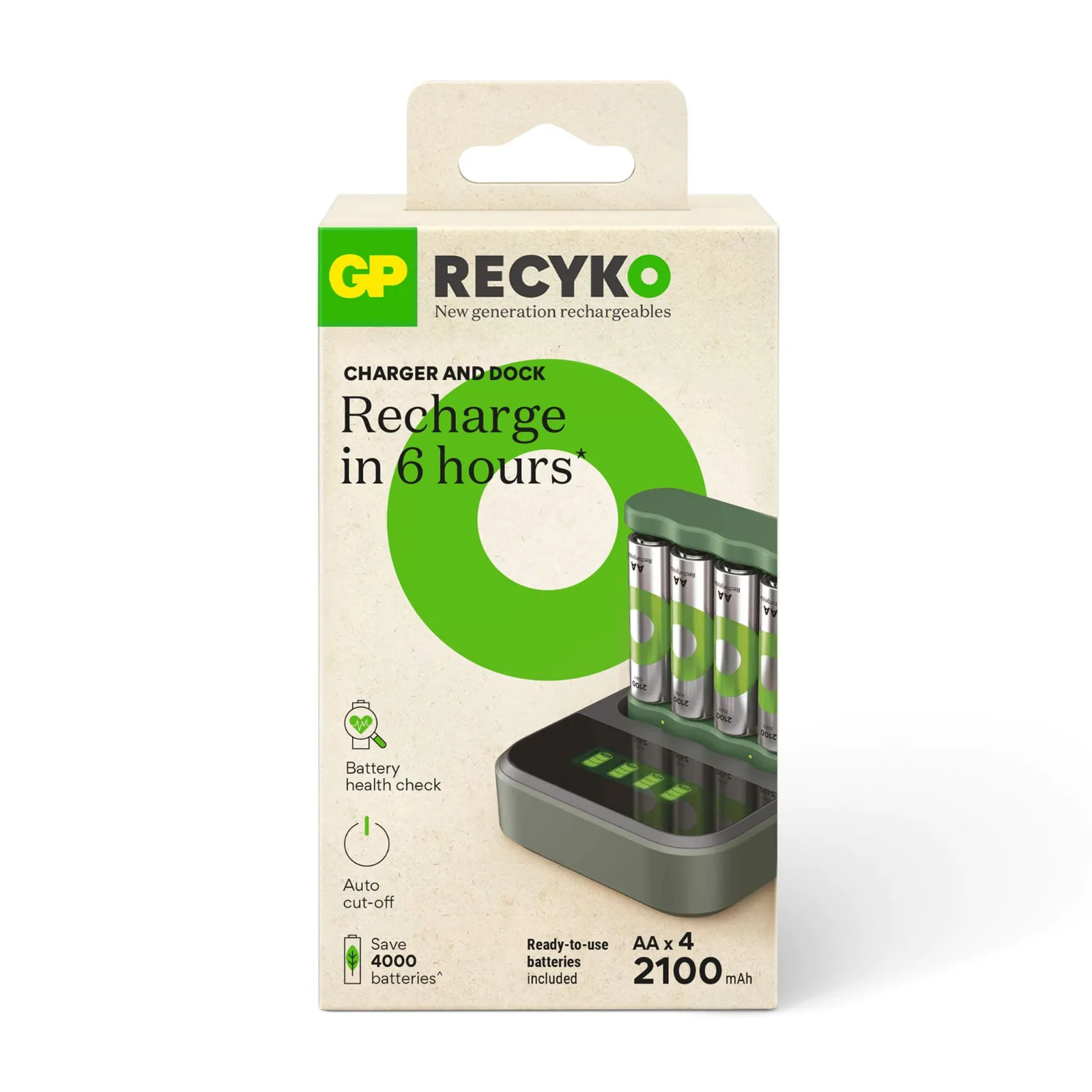 GP USB batterijlader B421 4x ReCyko AA + docking station