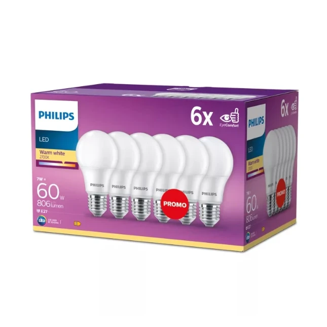 Philips LED Lamp 60W A60 E27 (6 stuks)
