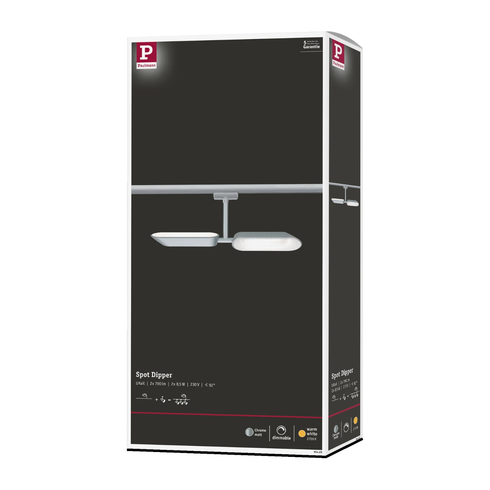 Paulmann URail LED-spot Dipper 2x8W 2700K dimbaar chroom mat
