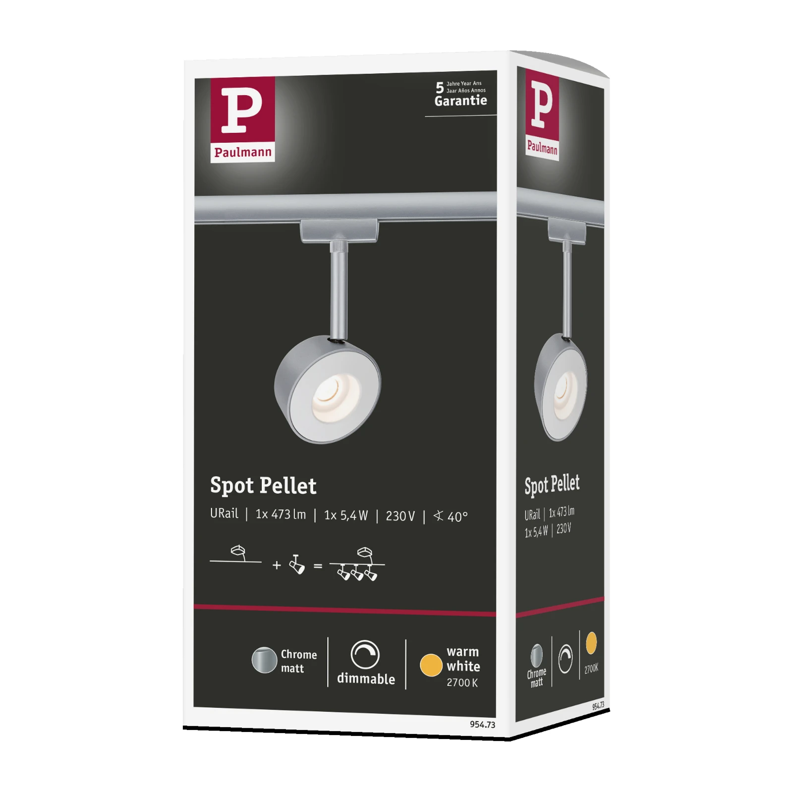 Paulmann URail LED-spot Pellet 6,7W 2700K dimbaar chroom mat
