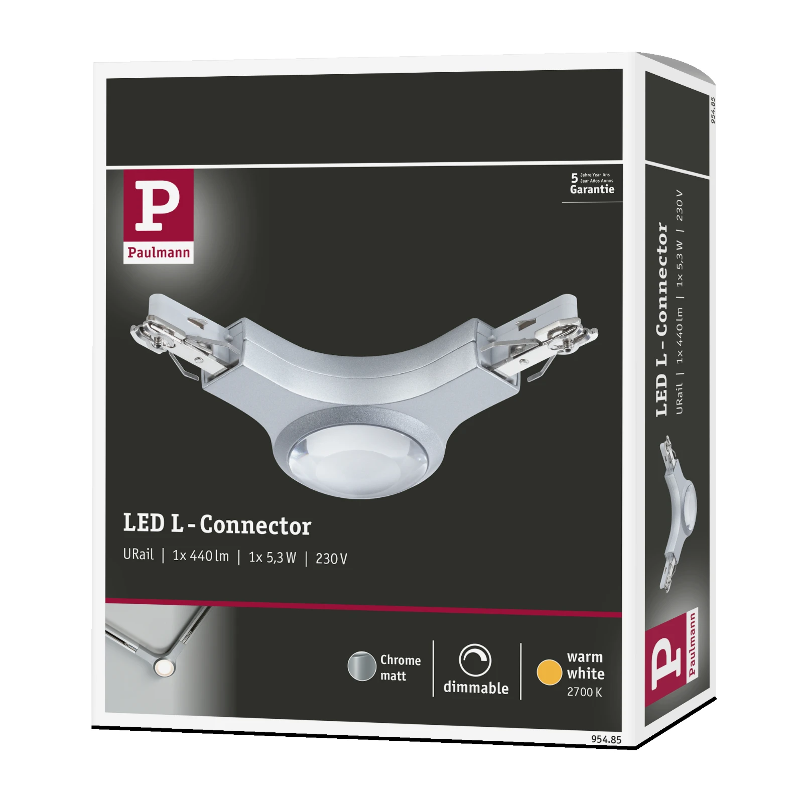Paulmann URail LED L-stukverbinding 5,3W dimbaar chroom mat