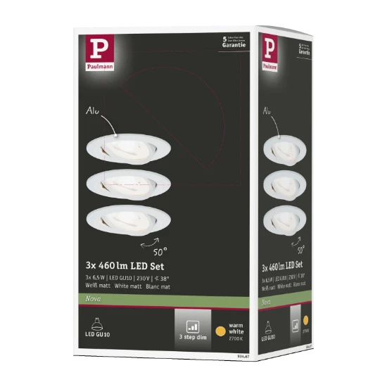 Paulmann LED-inbouwspot Nova 6,5W GU10 wit O84mm - 3-spots