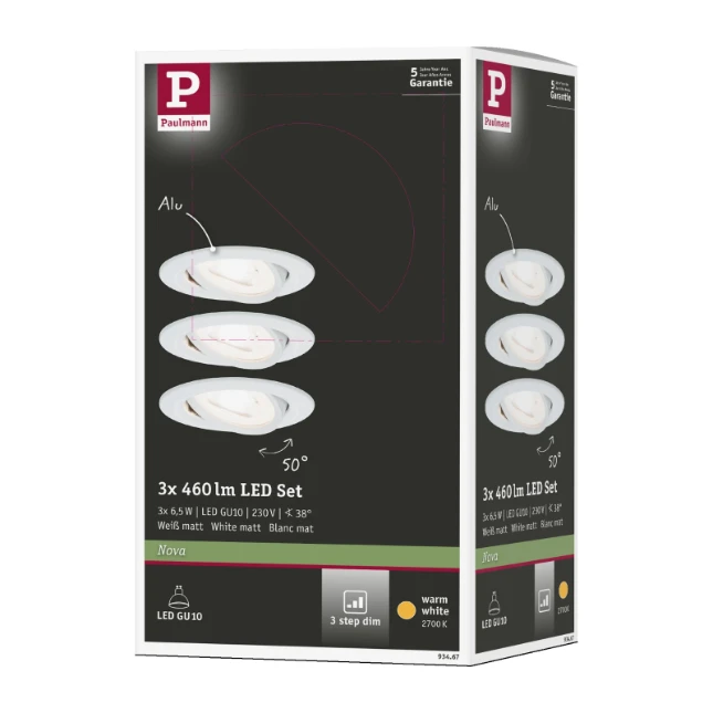Paulmann LED-inbouwspot Nova 6,5W GU10 wit O84mm - 3-spots