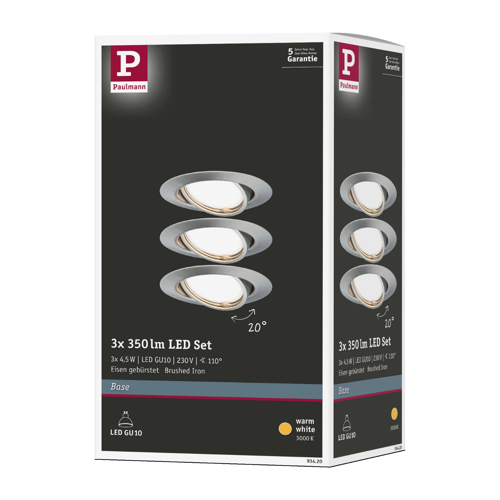 Paulmann LED-inbouwspot Base bassiset 5W GU10 staal O90mm - 3-spots