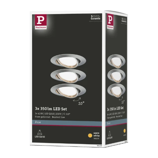 Paulmann LED-inbouwspot Base bassiset 5W GU10 staal O90mm - 3-spots