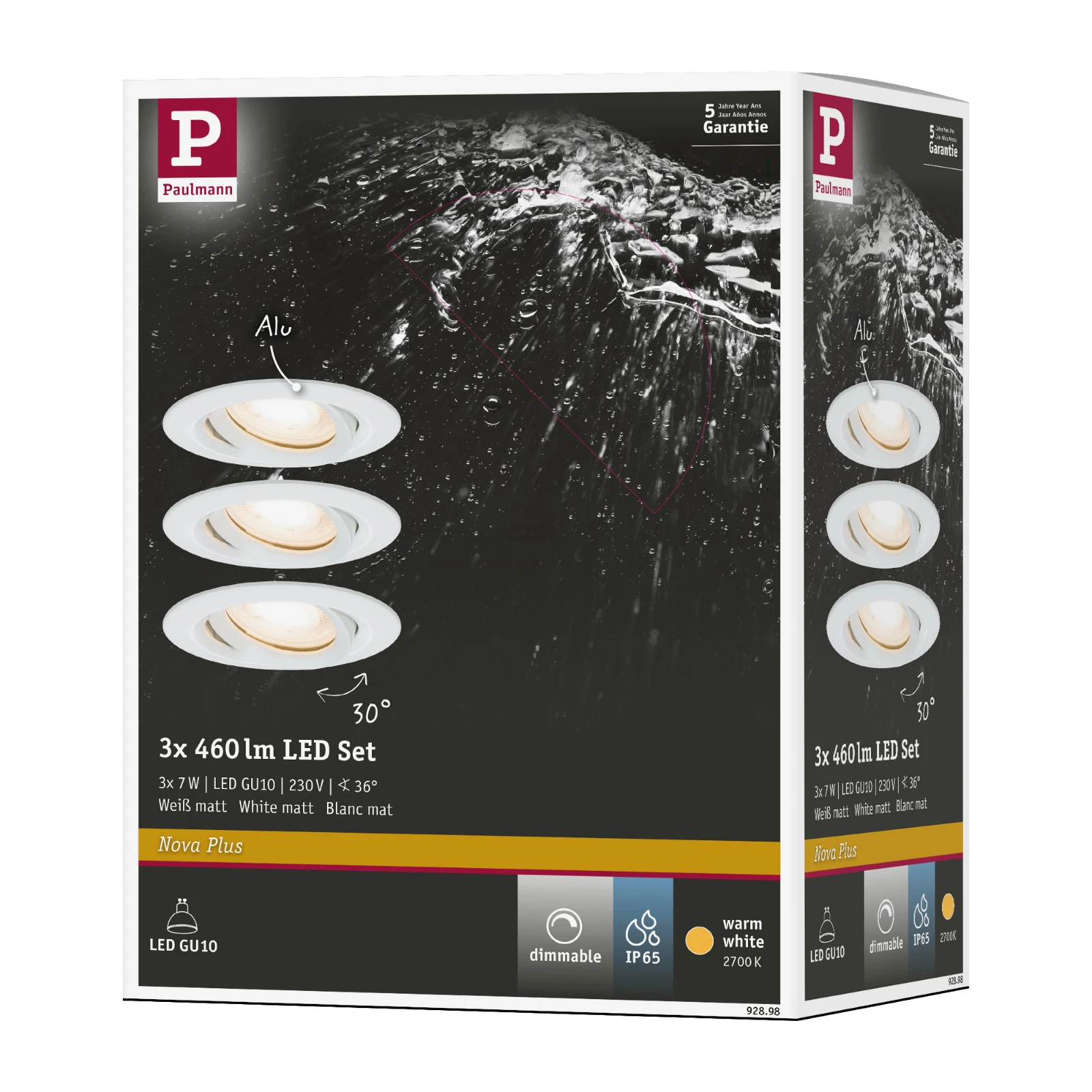 Paulmann LED-inbouwspot Nova IP65 7W GU10 wit O93mm - 3-spots
