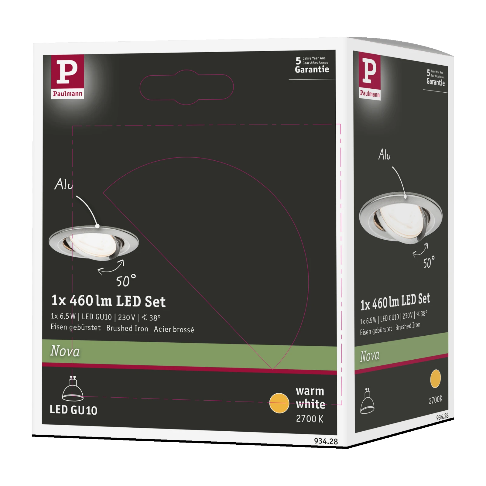 Paulmann LED-inbouwspot Nova 6,5W GU10 staal O51mm - 1-spot