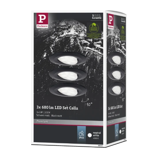 Paulmann LED-inbouwlamp Calla Basisset IP65 zwenkbaar - 3 stuks