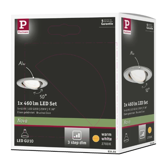 Paulmann LED-inbouwspot Nova 6,5W GU10 staal O84mm - 1-spot