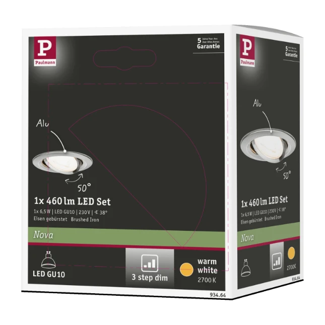 Paulmann LED-inbouwspot Nova 6,5W GU10 staal O84mm - 1-spot