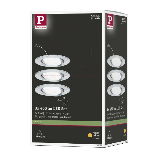 Paulmann LED-inbouwpsot Nova 6,5W GU10 O51mm aluminium - 3-spots
