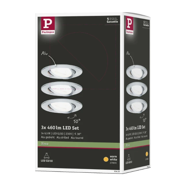 Paulmann LED-inbouwpsot Nova 6,5W GU10 O51mm aluminium - 3-spots