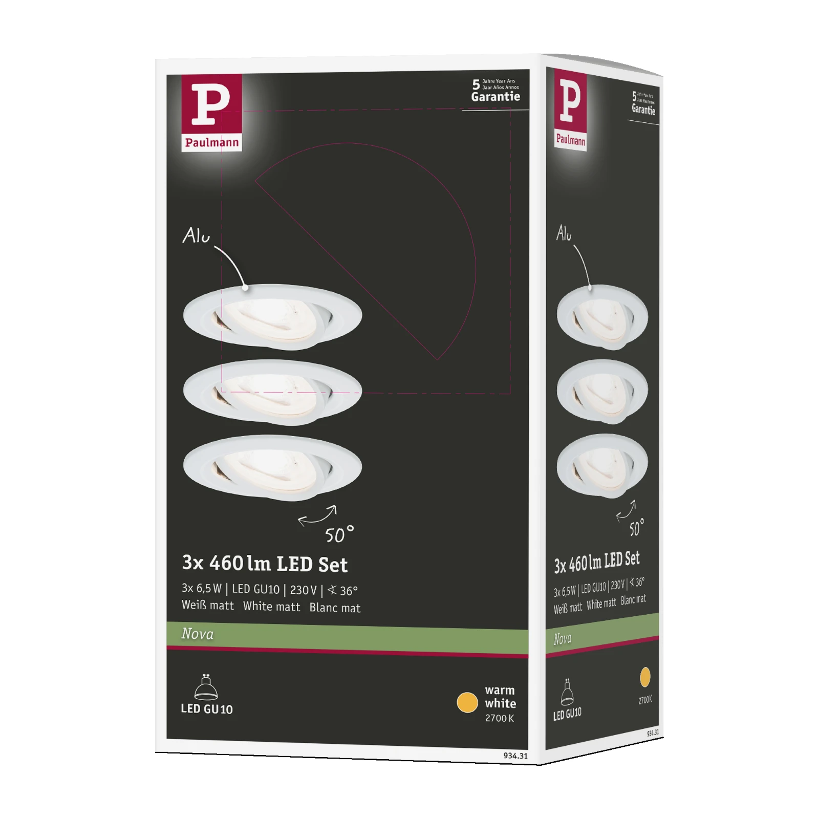 Paulmann LED-inbouwspot Nova 6,5W GU10 wit O84mm - 3-spots