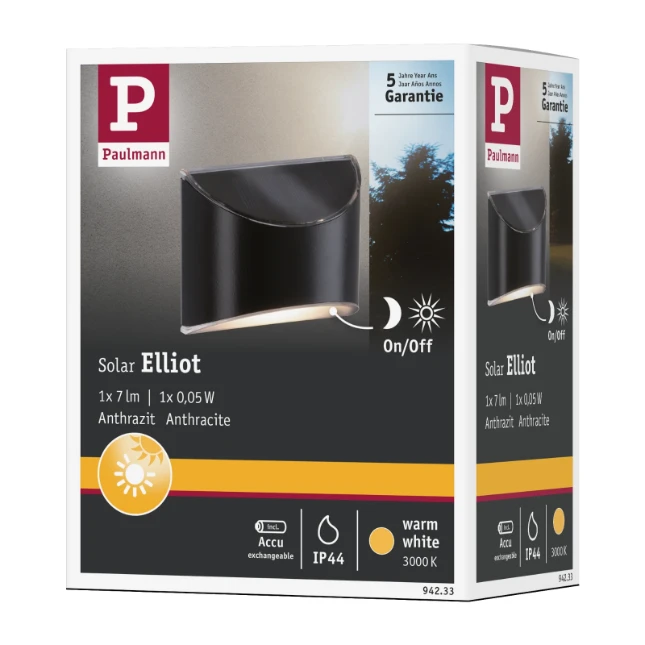 Paulmann Outdoor Solar LED-padverlichting Elliot IP44 3000K antraciet