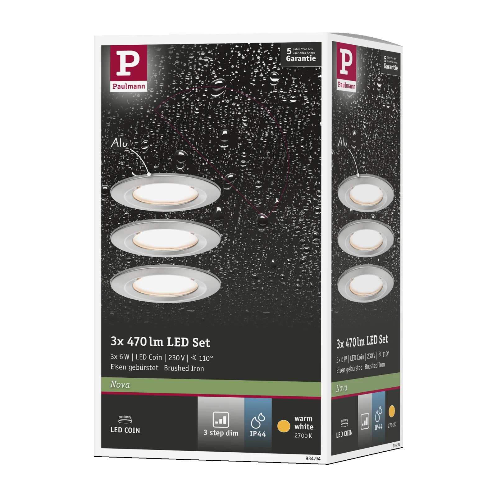 Paulmann LED-inbouwlamp Nova 3W O78mm staal - 3-spots