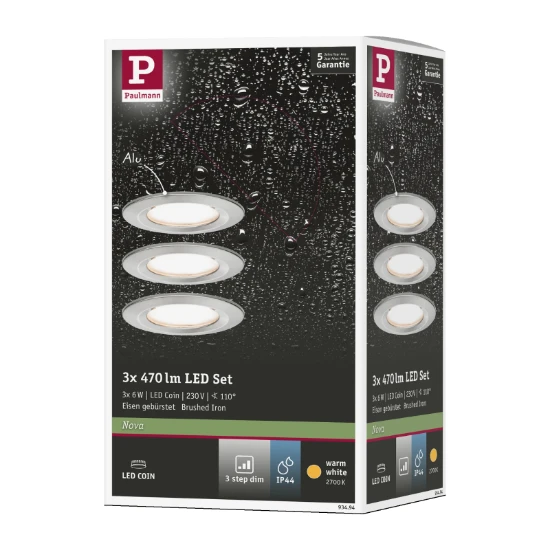 Paulmann LED-inbouwlamp Nova 3W O78mm staal - 3-spots