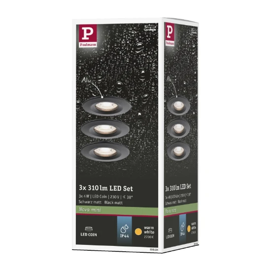 Paulmann LED-inbouwlamp Nova Mini Coin basisset Star zwart O66mm - 3-spots