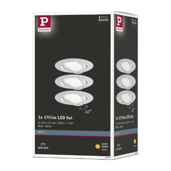 Paulmann LED-inbouwspot Base Coin bassisset 5W wit O90mm 3-spots