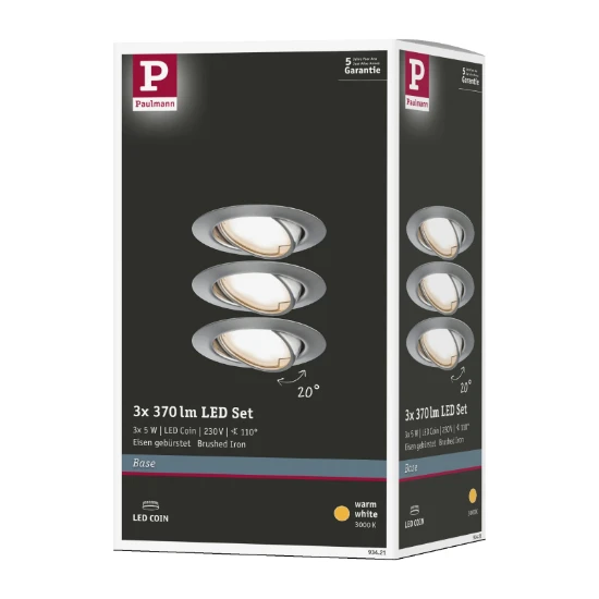 Paulmann LED-inbouwspot Base Coin bassisset 5W staal O90mm 3-spots
