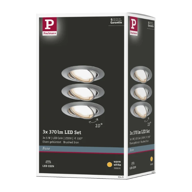 Paulmann LED-inbouwspot Base Coin bassisset 5W staal O90mm 3-spots