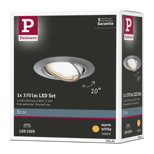 Paulmann LED-inbouwspot Base Coin 5W staal O90mm - 1-spot