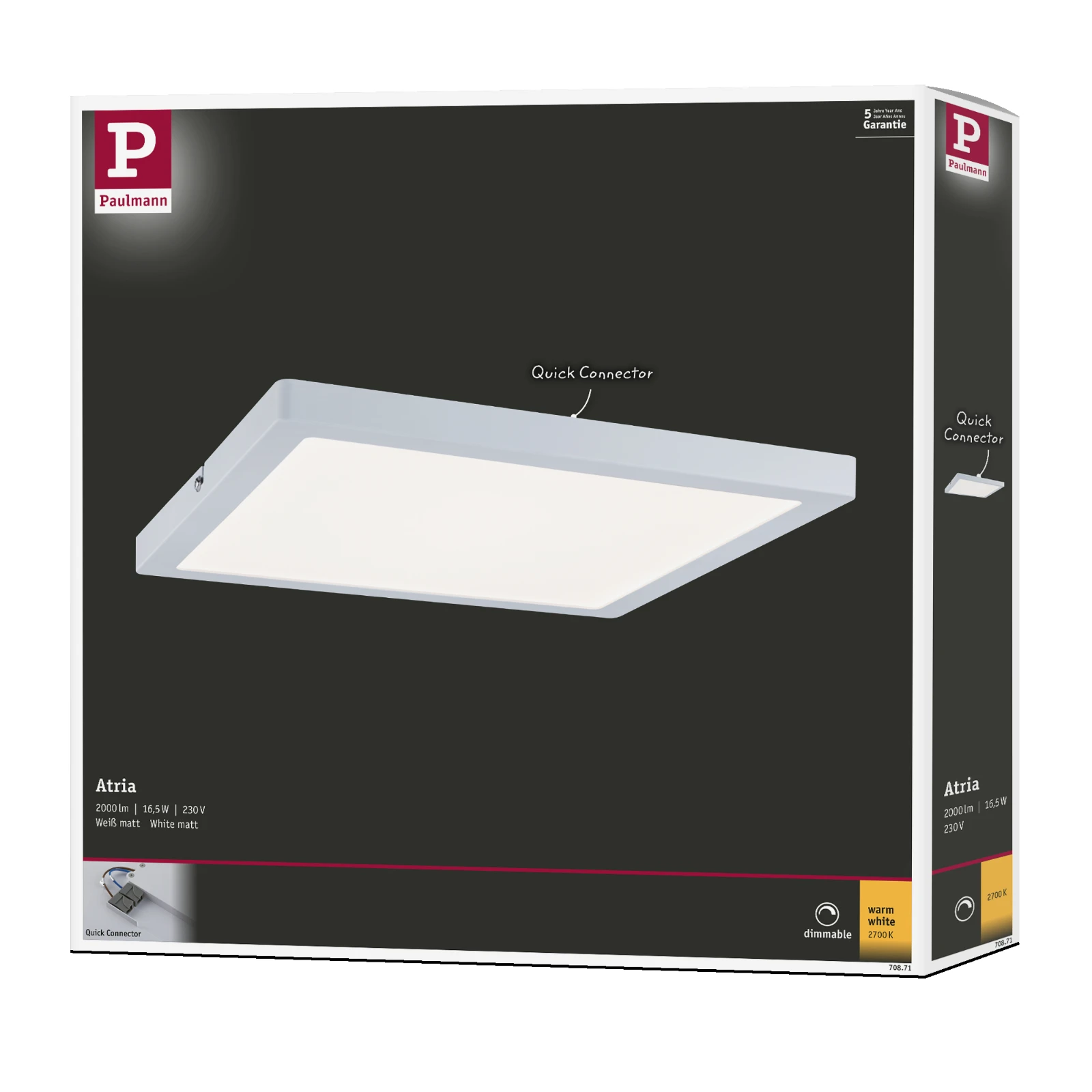Paulmann LED-paneel Atria 300x300mm 24W 2700K wit