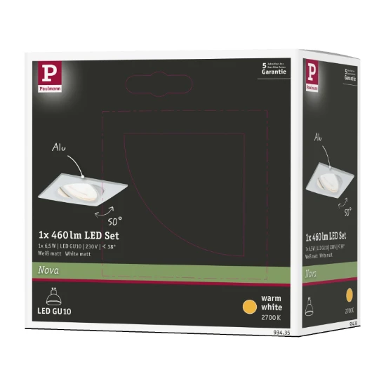 Paulmann LED-inbouwspot Nova 6,5W GU10 wit 84x84mm - 1-spot