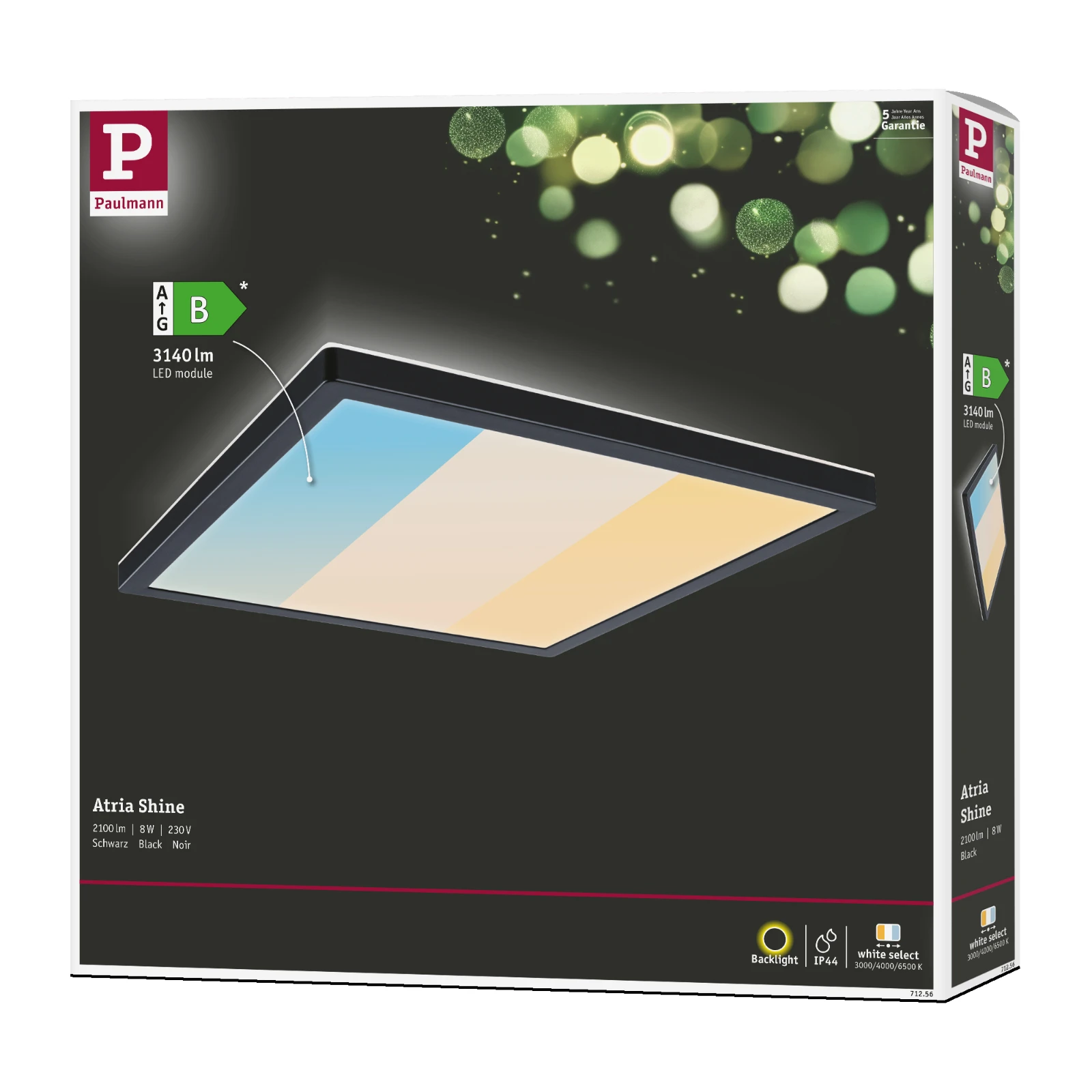 Paulmann LED-paneel Atria Shine vierkant 298x298mm 15,7W zwart