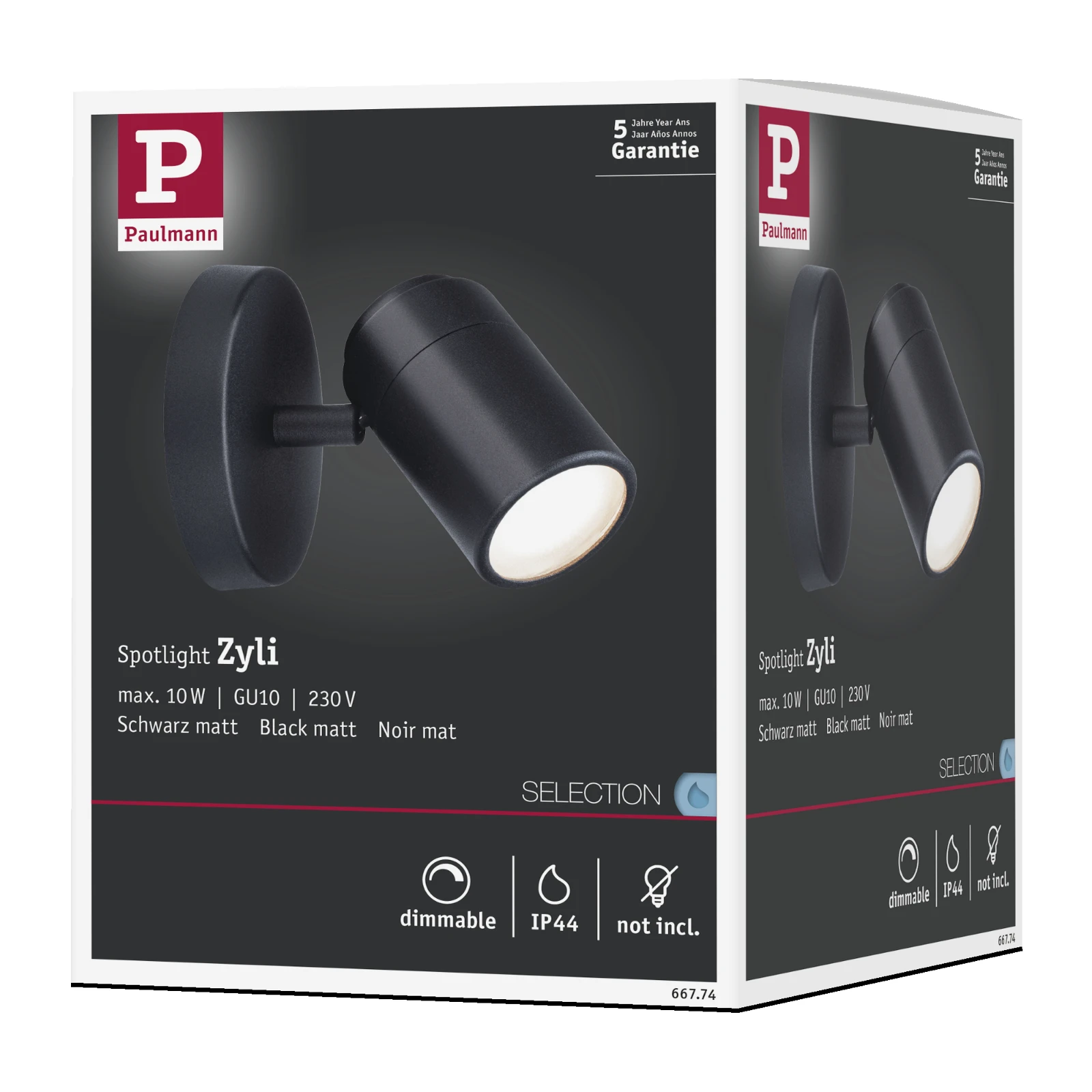 Paulmann Spotlight Zyli IP44 10W GU10 dimbaar zwart- 1-spot