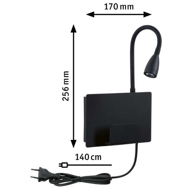 Paulmann LED wandleeslamp Halina USB-C zwart