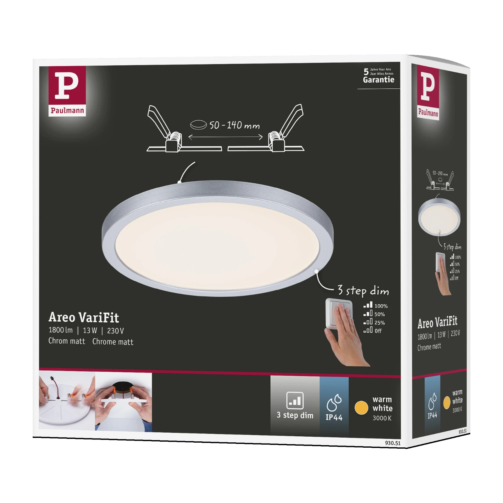 Paulmann LED-inbouwpaneel Areo VariFit IP44 13W dimbaar