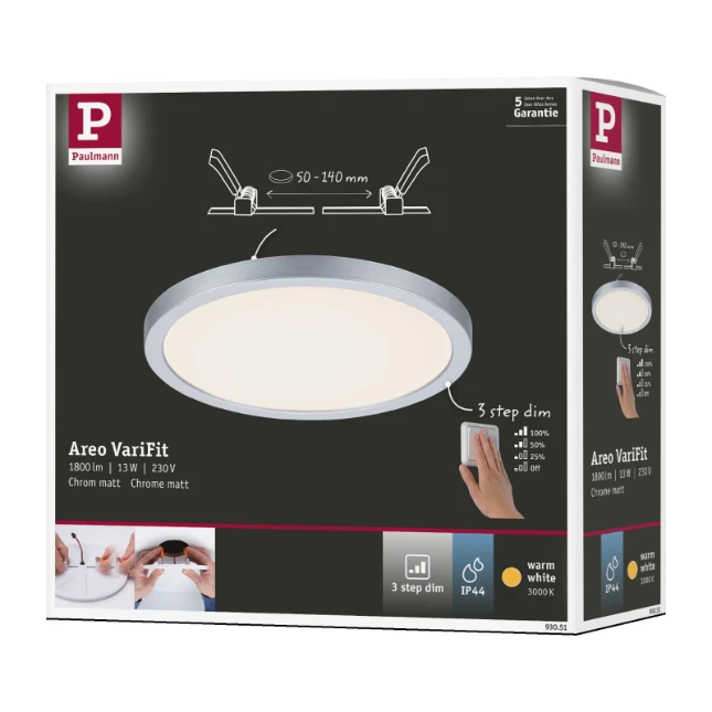 Paulmann LED-inbouwpaneel Areo VariFit IP44 13W dimbaar