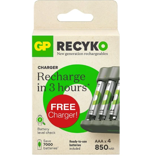 GP Oplaadbare AAA batterij 850mAh ReCyko + Gratis Oplader B441